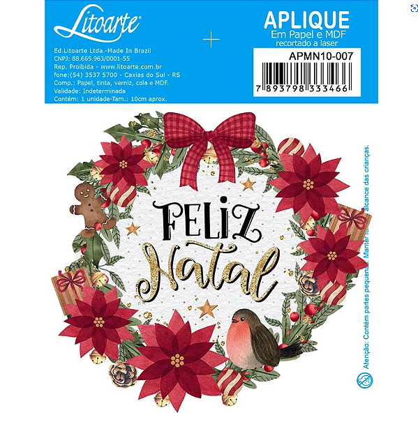 Aplique em Papel e MDF Natal - Coleção Natal Feliz - APMN10-007