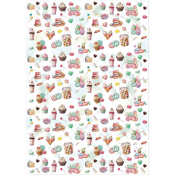 Estampa Adesiva – Coleção Dia Feliz – Doces Fundo Branco - ESTA-001