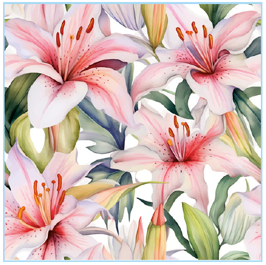 Guardanapo - G3-059 - Light Pink Lilies Lirios - 33x33cm