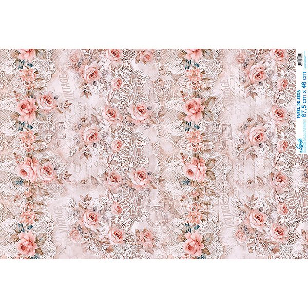 Papel De Seda - PSL060 - Rosas e Renda Vintage
