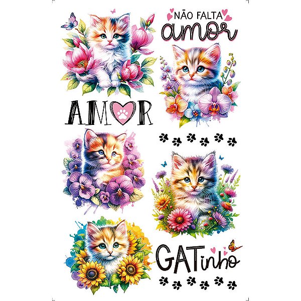 Transfer de Imagem Small – Gatinhos Florais - TIS-064