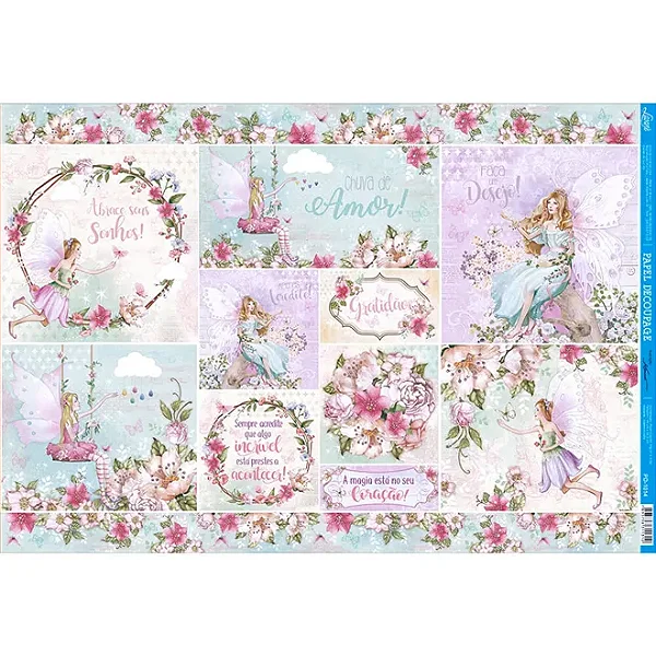 Papel Decoupage Litoarte - Fadas - 49x34cm - PD-1014
