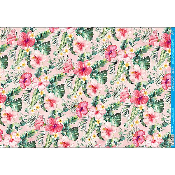 Papel para Decoupage – Floral Tropical Rosa - 49x34cm - PD-1027