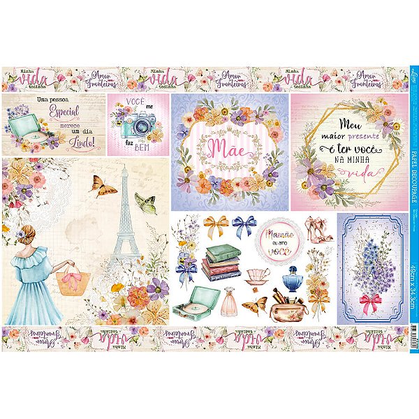 Papel Decupage - PD-1094 - Litoarte - Delicadeza em Flores - 49x34cm