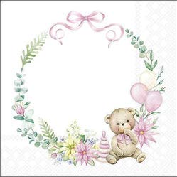 Guardanapo - 13319711 - Baby Teddy Bear Pink - 33x33cm