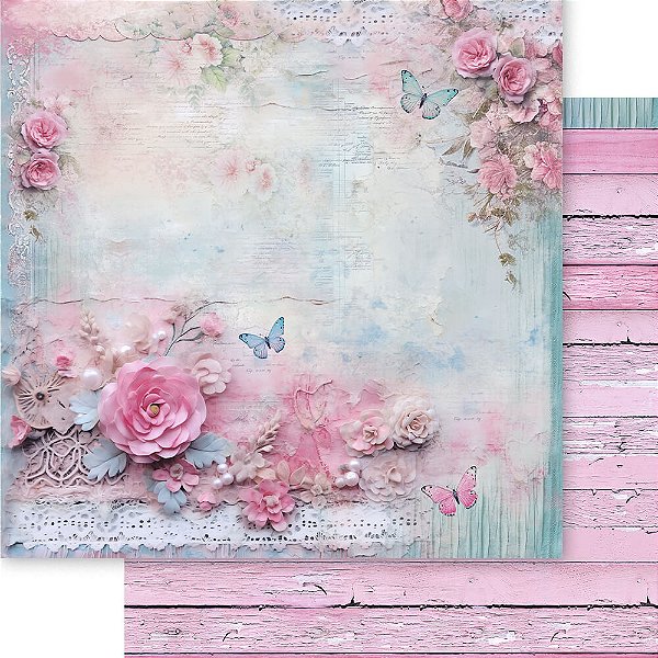 Papel para Scrapbook - SD-1387 - Chabby Chic Floral De Inverno