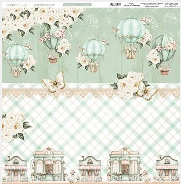 Papel de Scrap Dupla Face -0801 - Coisas Pra Contar - Balões Shabby