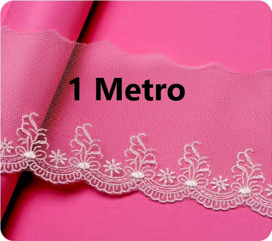 BT023 - 081 - Bordado Tule - 7,0cm larg. - Off White - 1 metro