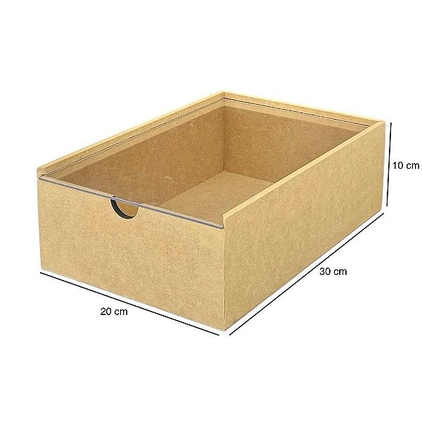 Caixa em MDF Estojo Tampa de Acrílico 30x20x10 R1517