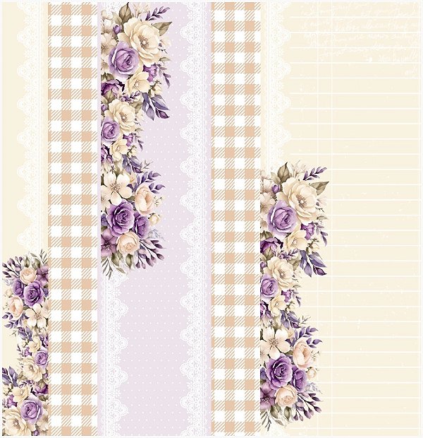 Papel de Scrap Dupla Face -0908 - Meu refúgio - Flores Borboletas