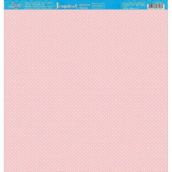 Papel para Scrapbook - SBB-101 - Estampa Básica - Corações brancos
