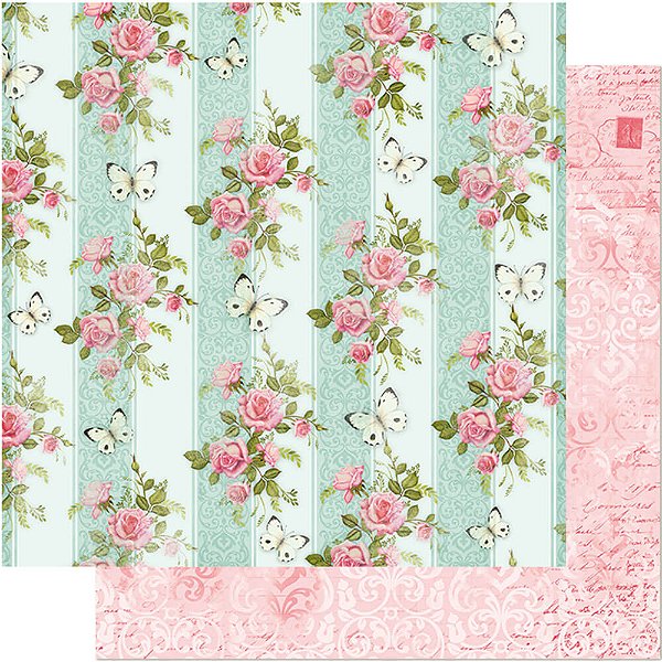 Papel para Scrapbook - SD-0477- Dupla face- Rosas e Borboletas
