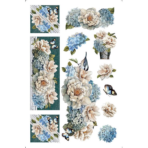 Transfer de Imagem - TIS-024- Small - Magnolias e Hortênsias