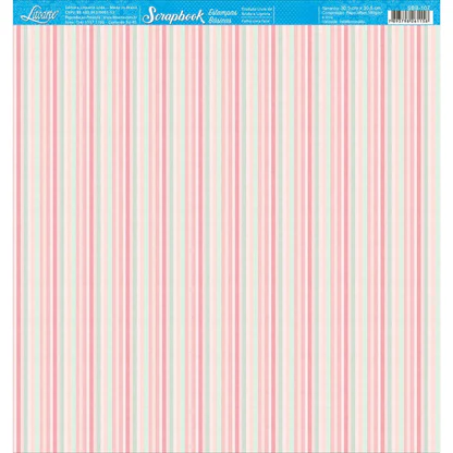 Papel para Scrapbook - SBB-107 - Estampa Básica - Listras Coloridas