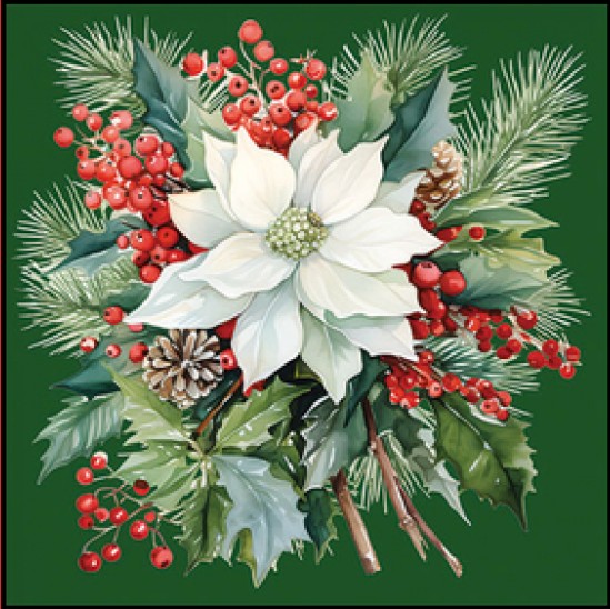 Guardanapo - 33319931 - Poinsettia Bouquet Green - 33x33cm