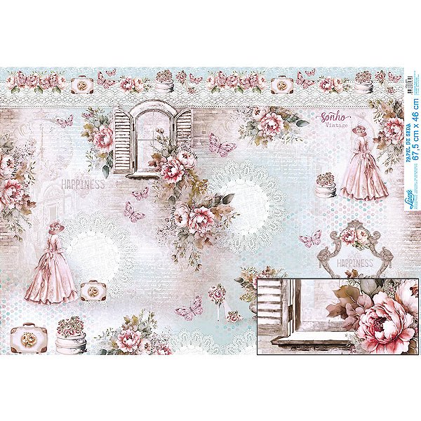 Papel De Seda - Coleção Meu Sonho Vintage - 67,5 X 46Cm PSL011