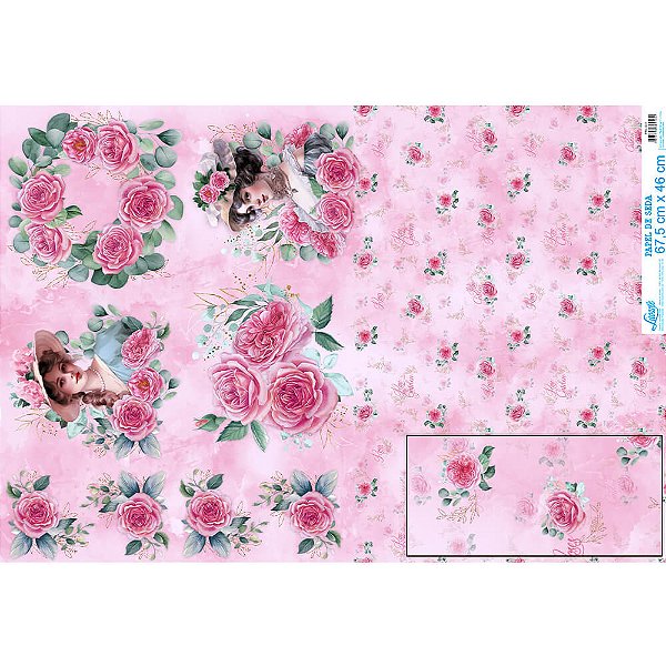 Papel De Seda - Damas E Rosas - 67,5 X 46Cm - PSL041