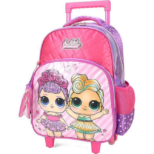 Mochila de Carrinho Lol Grande 3 Bolsos Rosa Luxcel