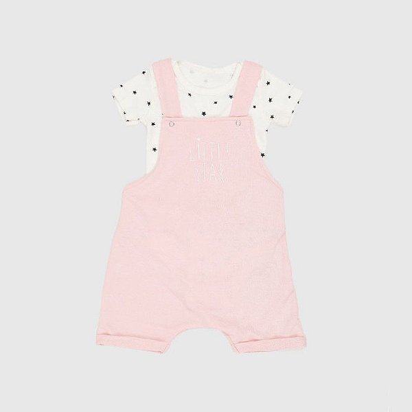 Jardineira com Body Manga Curta Little Star Rosa Baby Gut