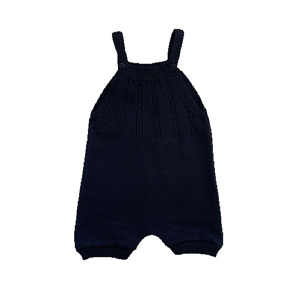 Jardineira Romper de Tricô Trançado Tricô Kids Azul Marinho