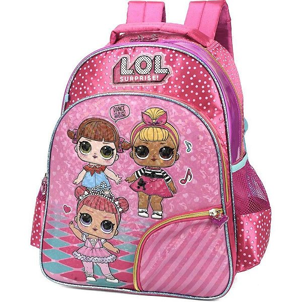 Mochila Escolar Lol Grande 4 Bolsos Luxcel Rosa