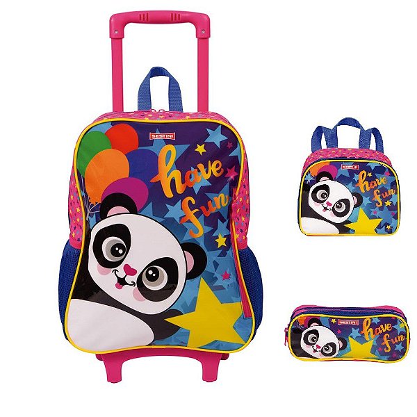 Kit Mochila Lancheira Estojo Panda Sestini Colorido