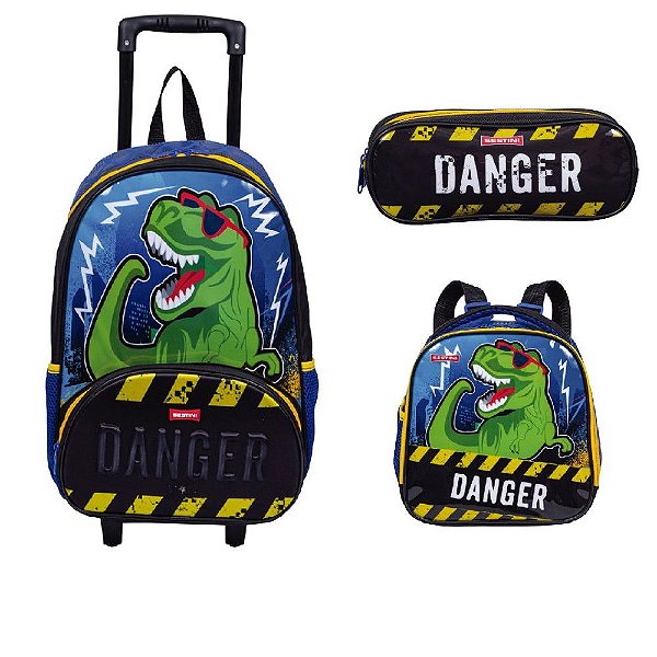 Kit Mochila Lancheira e Estojo Dino Sestini Preto