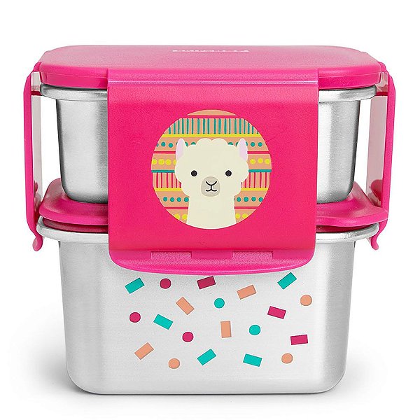 Kit Lanche 2 Potes Aço Inox Zoo Lhama Skip Hop Rosa
