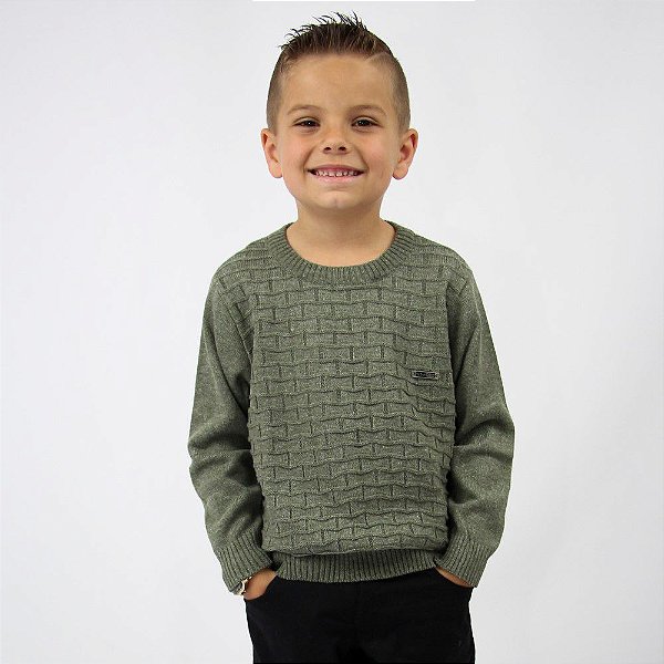 Blusa de Tricô Trabalhado Tricô Kids Verde Mescla