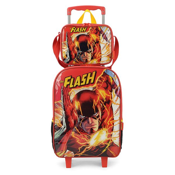 Kit Mochila de Rodinhas Lancheira Luxcel Flash Vermelho