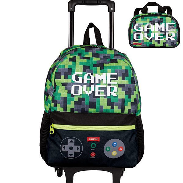 Kit Mochila de Rodinhas e Lancheira Sestini Game Plus Verde