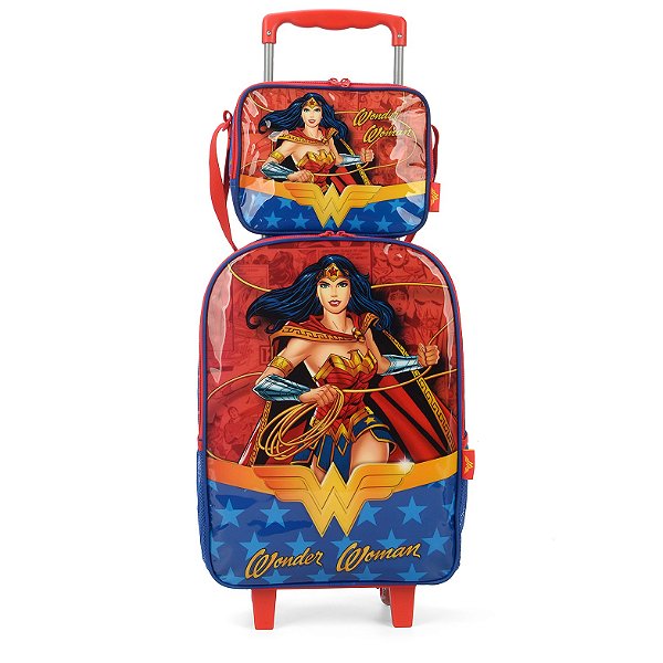 Kit Mochila de Rodinhas Lancheira Luxcel Wonder Woman