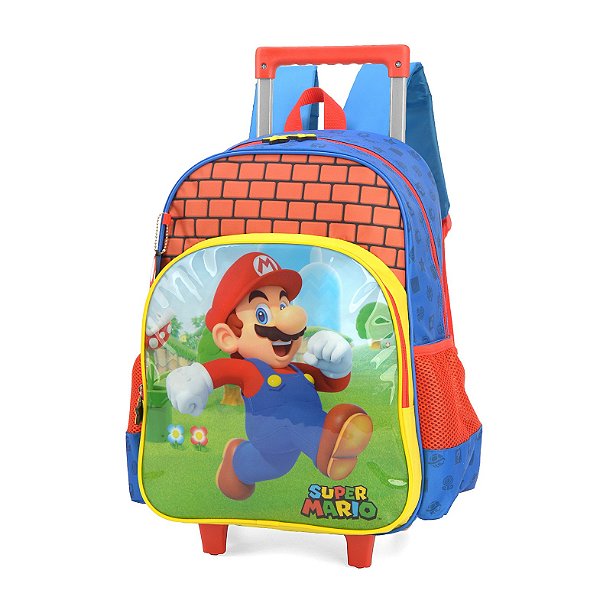 Mochila De Rodinhas Com Alça Luxcel Super Mario Azul