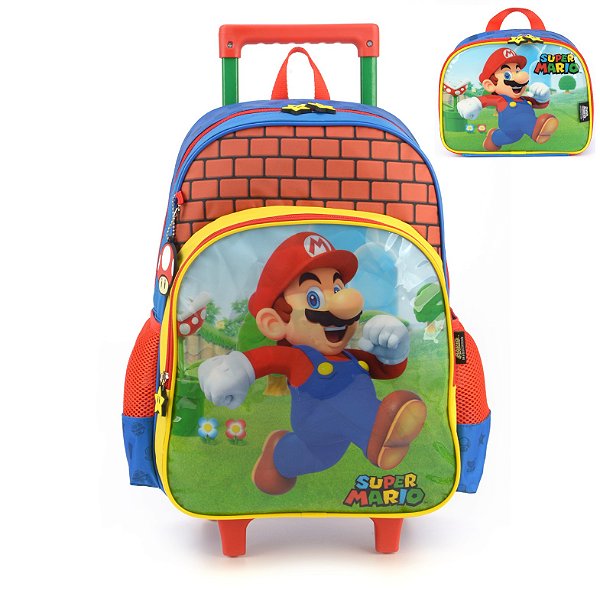 Kit Mochila de Rodinhas e Lancheira Luxcel Super Mario Azul
