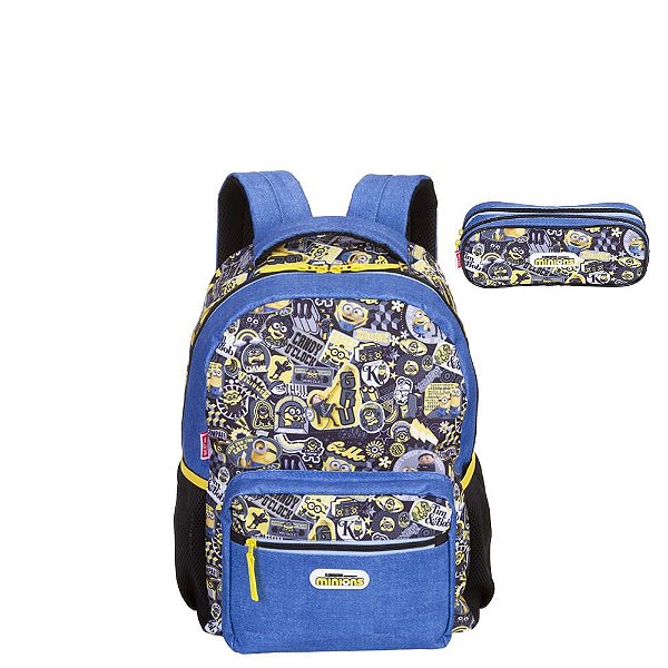 Kit Mochila e Estojo Sestini Minions M PlusTween Cinza