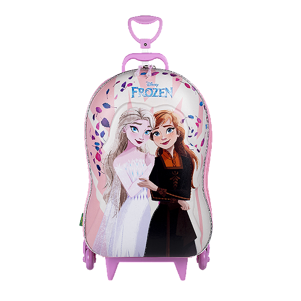 Mochila de Rodinhas 3D Maxtoy Frozen Elsa e Anna Rosa