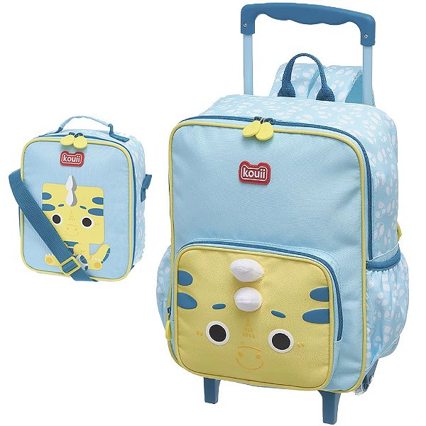 Kit Mochila Carrinho Lancheira Kouii Pacific Filhotiis Dino