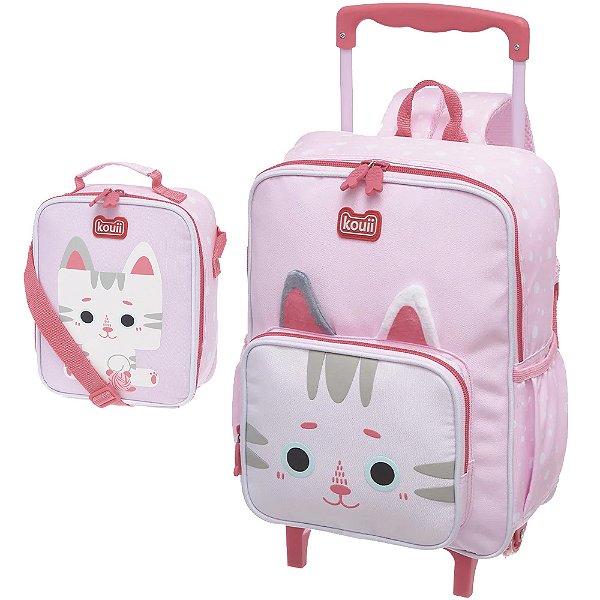 Kit Mochila Carrinho Lancheira Kouii Pacific Filhotiis Gato