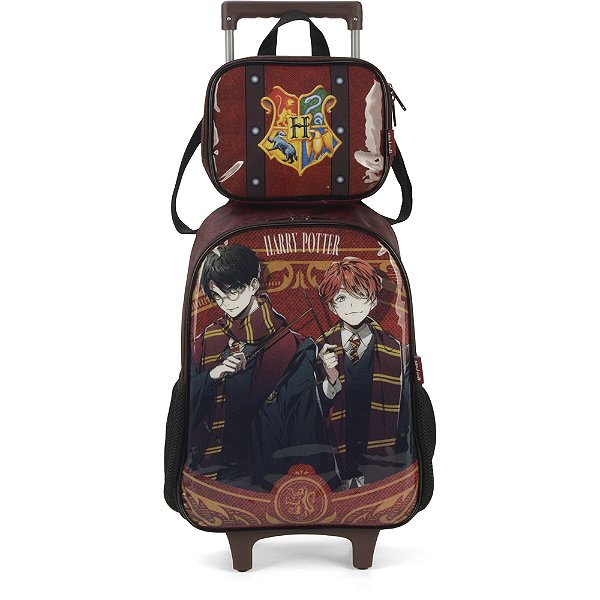 Kit Mochila de Rodinhas Lancheira Luxcel Harry Potter Vinho