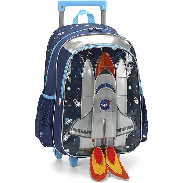 Kit Mochila de Rodinhas Lancheira Luxcel Nasa Azul