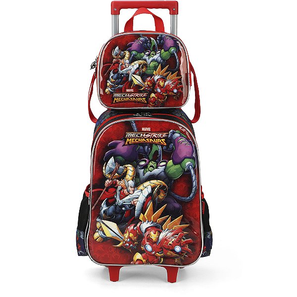 Kit Mochila de Rodinhas Lancheira Luxcel Avengers Vermelho