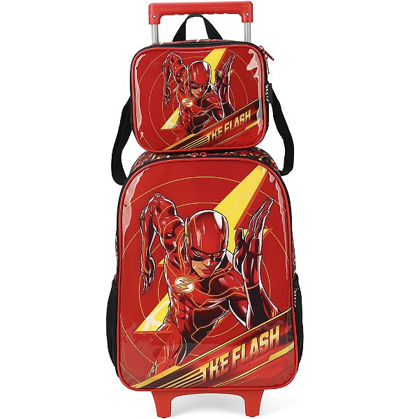 Kit Mochila de Rodinhas Lancheira Luxcel The Flash Vermelho