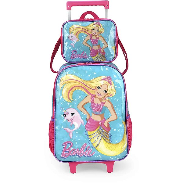 Kit Mochila de Rodinhas e Lancheira Luxcel Barbie Verde