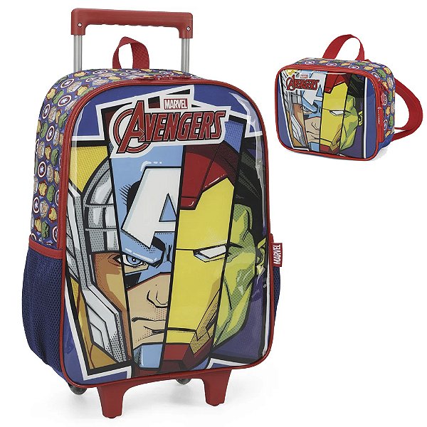 Kit Mochila de Rodinhas e Lancheira Luxcel Avengers Azul