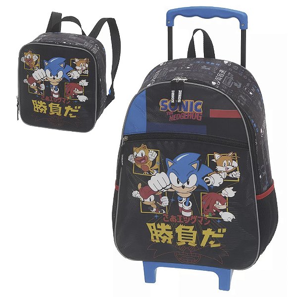 Kit Mochila Rodinha Lancheira Pacific Sonic Go Fast Preto
