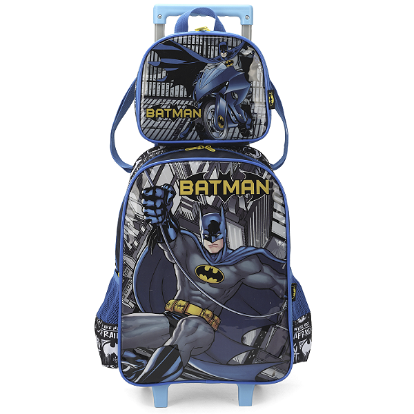 Kit Mochila de Rodinhas Lancheira Luxcel Batman Azul