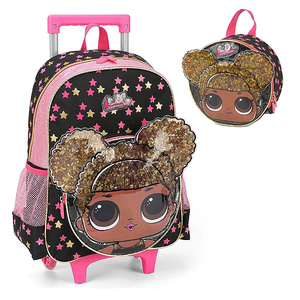 Kit Mochila Rodinhas e Lancheira Luxcel Lol Prata