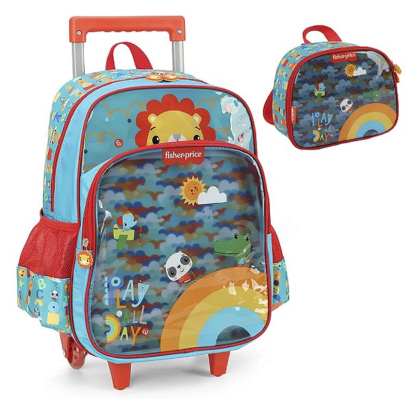 Kit Mochila Rodinhas Lancheira Luxcel Fisher-Price Verde