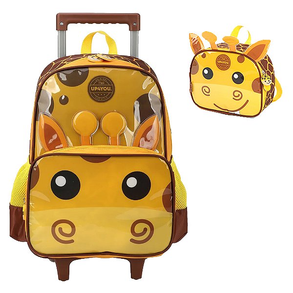 Kit Mochila Rodinhas Lancheira Luxcel Up4You Girafa Amarelo