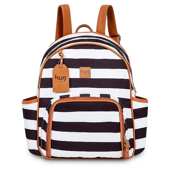 Mochila de Maternidade Hug Londres Listrado Preto e Branco
